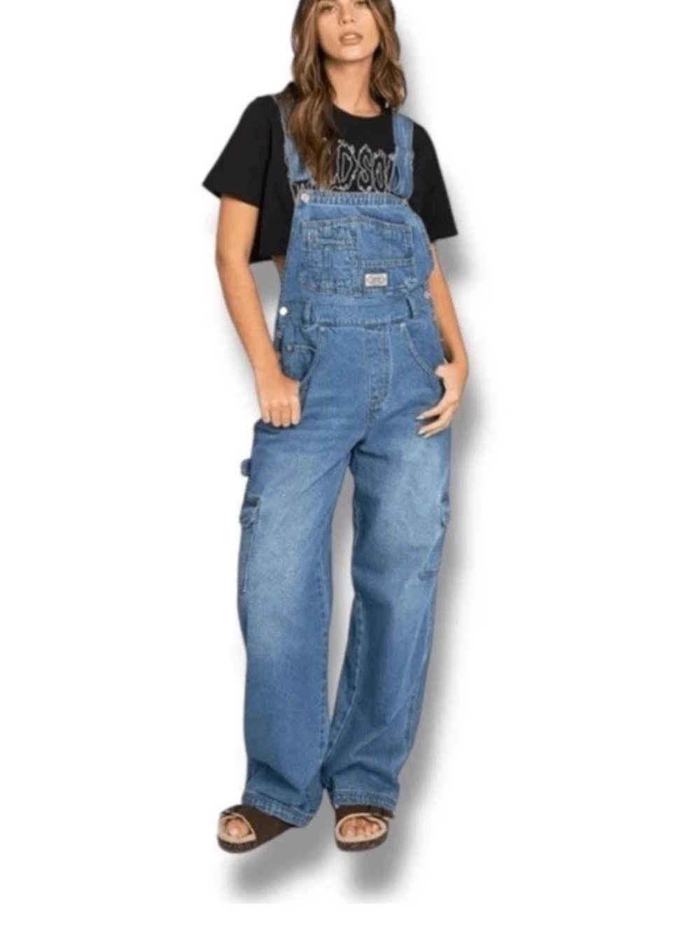 NWT Lana Roux Blue Denim Women's Overalls - Classic Wide Leg Jeans